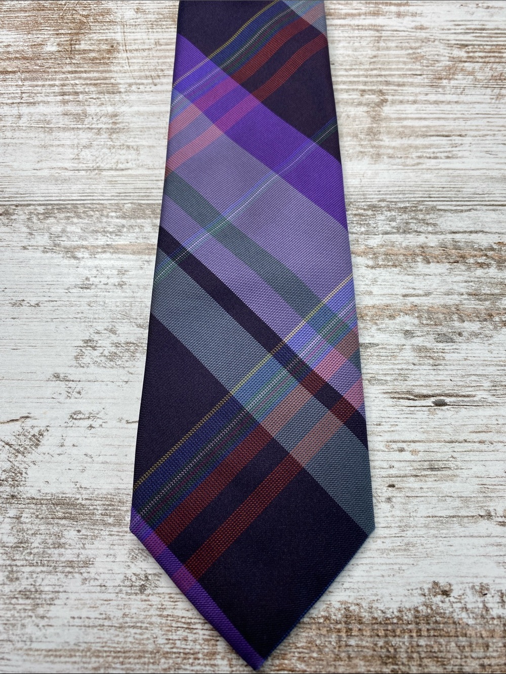 JF J.Ferrar Purple Plaid Slim Skinny Tie 2.75” Mens Modern Necktie 59”